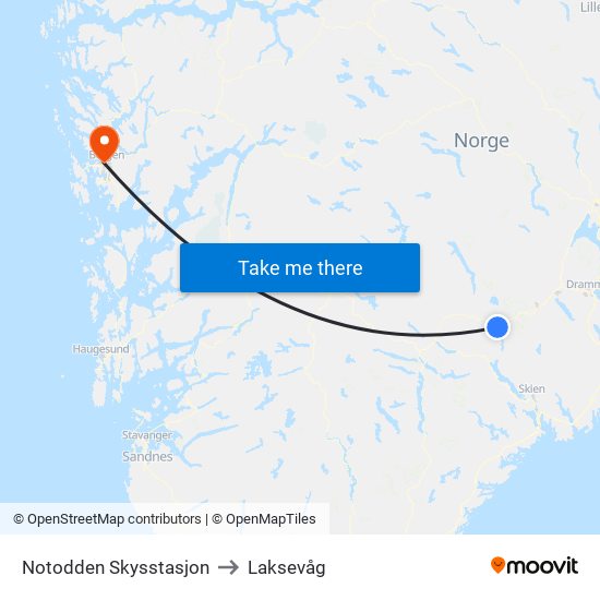 Notodden Skysstasjon to Laksevåg map