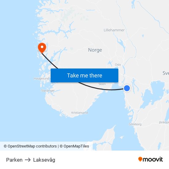 Parken to Laksevåg map