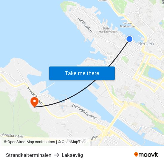 Strandkaiterminalen to Laksevåg map