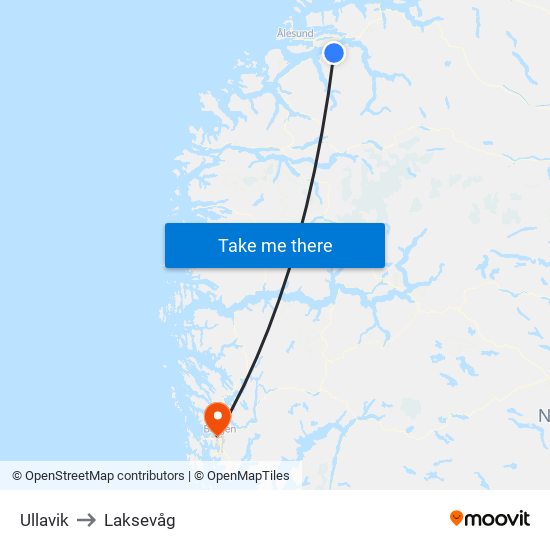 Ullavik to Laksevåg map