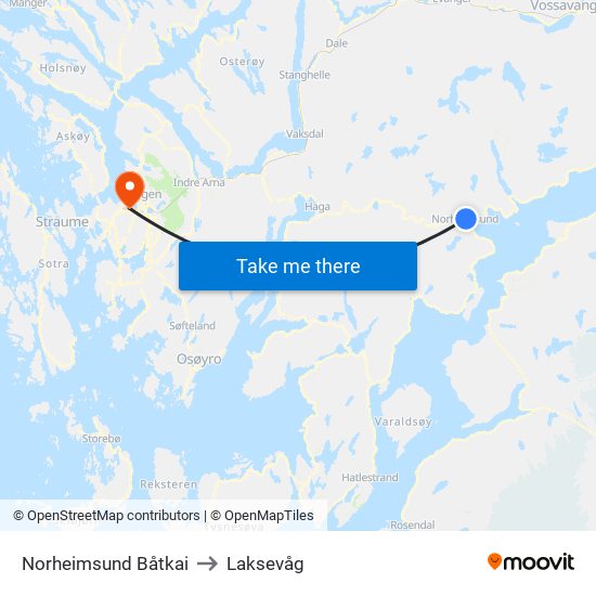 Norheimsund Båtkai to Laksevåg map
