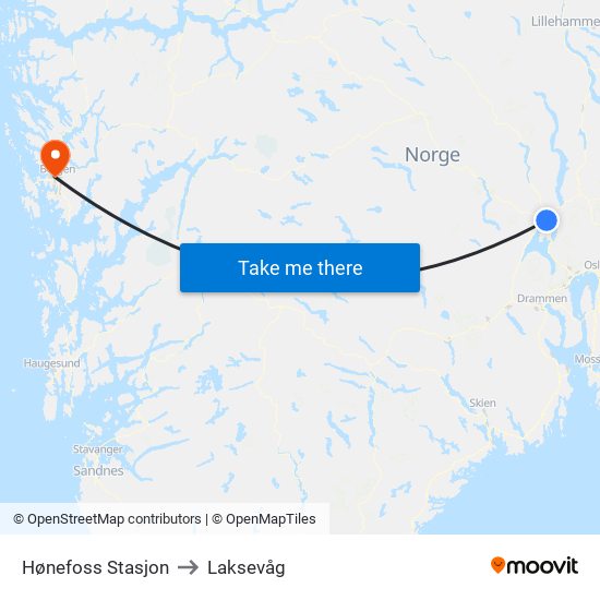 Hønefoss Stasjon to Laksevåg map