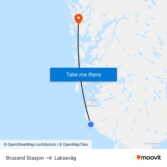 Brusand Stasjon to Laksevåg map