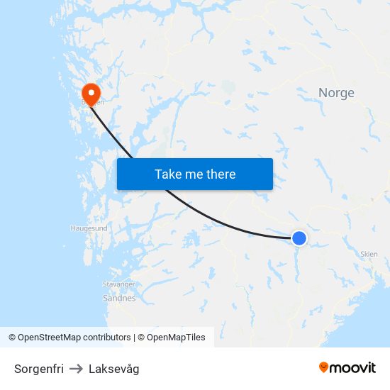 Sorgenfri to Laksevåg map