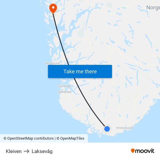 Kleiven to Laksevåg map