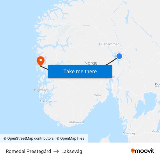 Romedal Prestegård to Laksevåg map