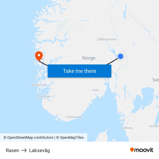 Rasen to Laksevåg map