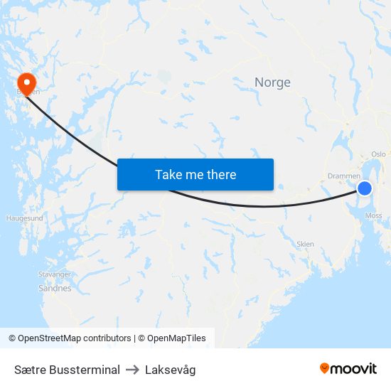 Sætre Bussterminal to Laksevåg map