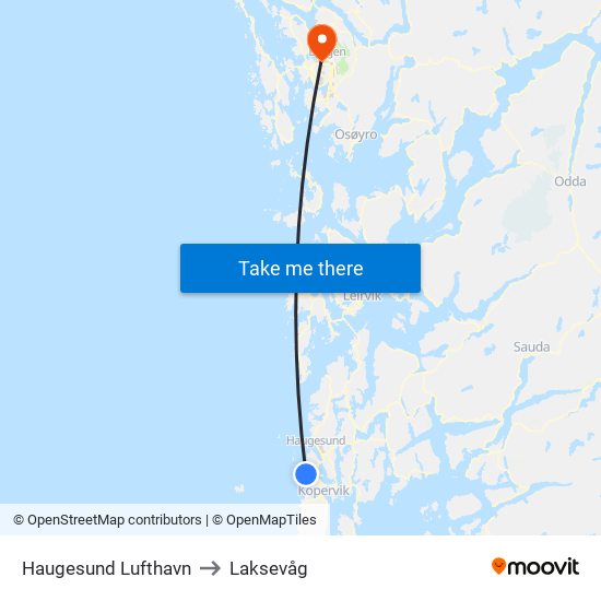 Haugesund Lufthavn to Laksevåg map