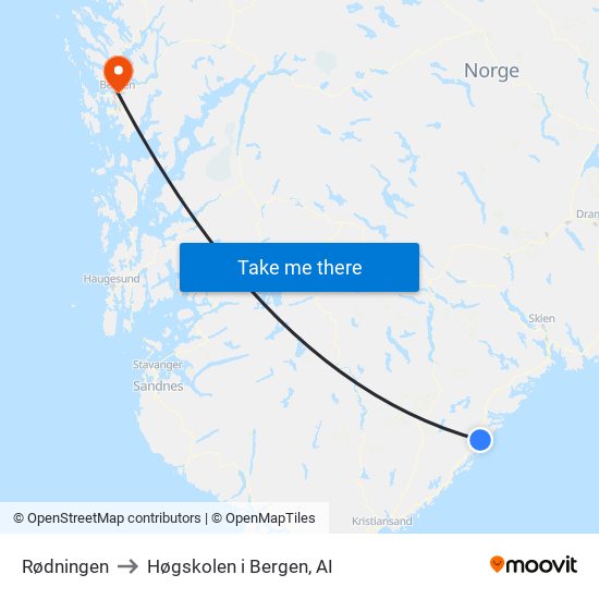 Rødningen to Høgskolen i Bergen, AI map