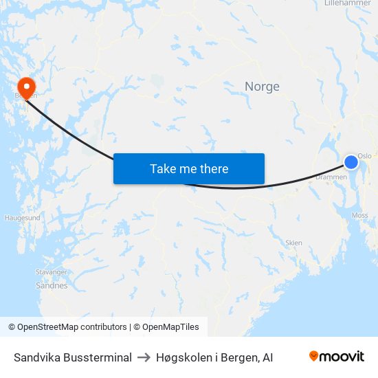 Sandvika Bussterminal to Høgskolen i Bergen, AI map