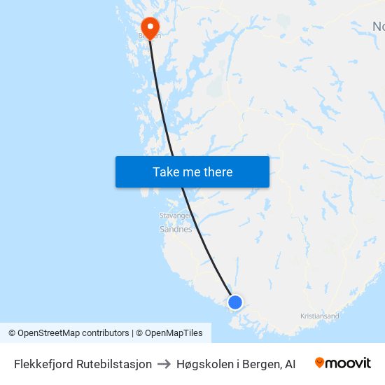 Flekkefjord Rutebilstasjon to Høgskolen i Bergen, AI map