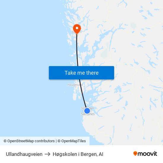 Ullandhaugveien to Høgskolen i Bergen, AI map