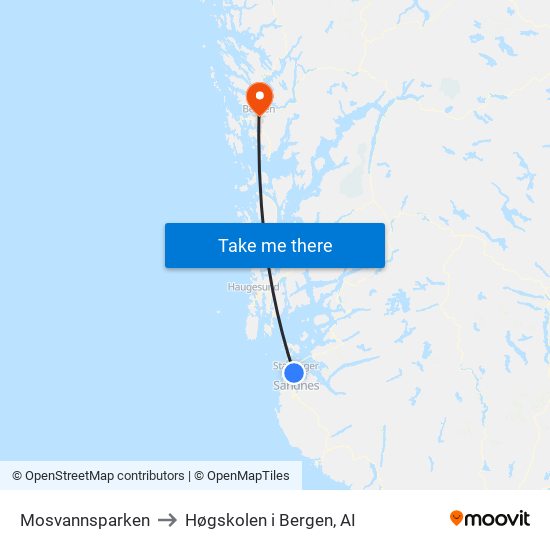 Mosvannsparken to Høgskolen i Bergen, AI map