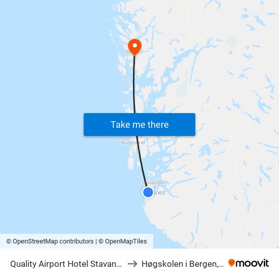 Quality Airport Hotel Stavanger to Høgskolen i Bergen, AI map