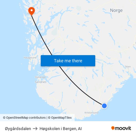 Øygårdsdalen to Høgskolen i Bergen, AI map