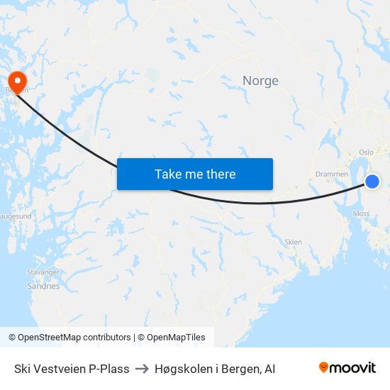 Ski Vestveien P-Plass to Høgskolen i Bergen, AI map