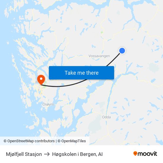 Mjølfjell Stasjon to Høgskolen i Bergen, AI map