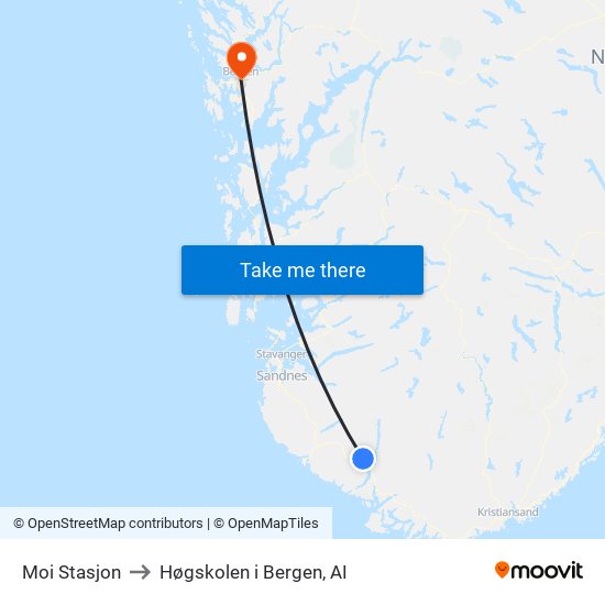 Moi Stasjon to Høgskolen i Bergen, AI map