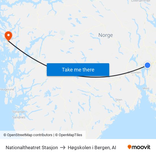 Nationaltheatret Stasjon to Høgskolen i Bergen, AI map