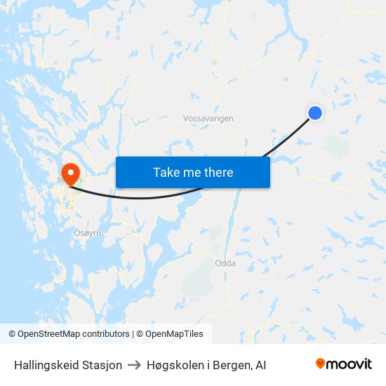 Hallingskeid Stasjon to Høgskolen i Bergen, AI map