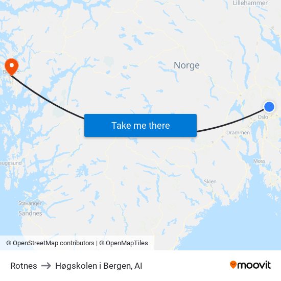 Rotnes to Høgskolen i Bergen, AI map