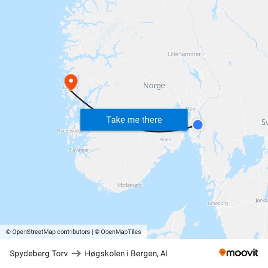 Spydeberg Torv to Høgskolen i Bergen, AI map