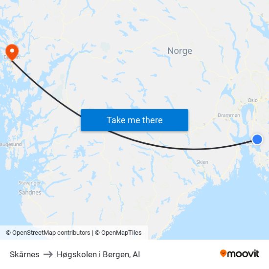 Skårnes to Høgskolen i Bergen, AI map