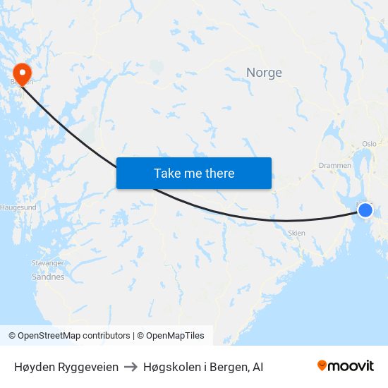 Høyden Ryggeveien to Høgskolen i Bergen, AI map