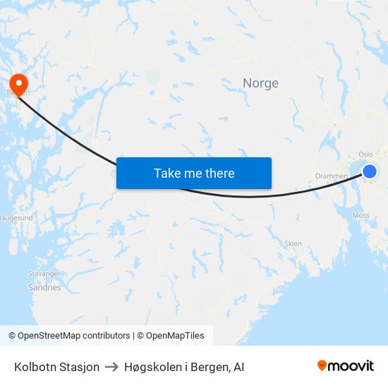 Kolbotn Stasjon to Høgskolen i Bergen, AI map