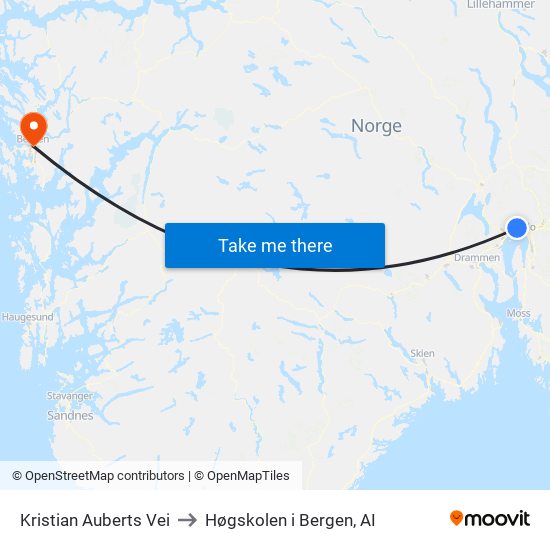 Kristian Auberts Vei to Høgskolen i Bergen, AI map