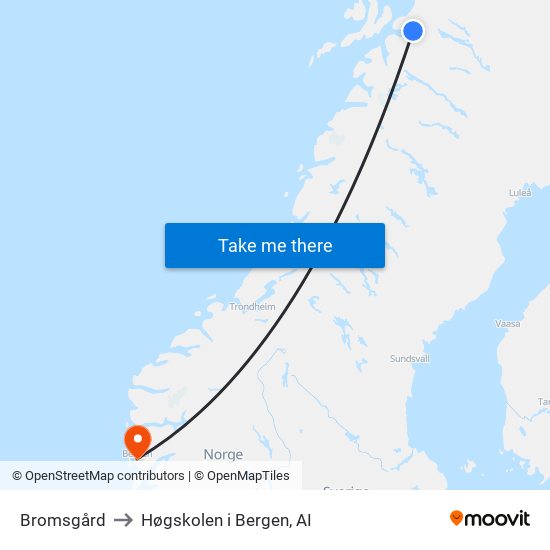 Bromsgård to Høgskolen i Bergen, AI map