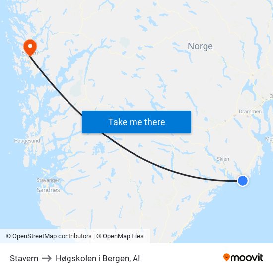 Stavern to Høgskolen i Bergen, AI map