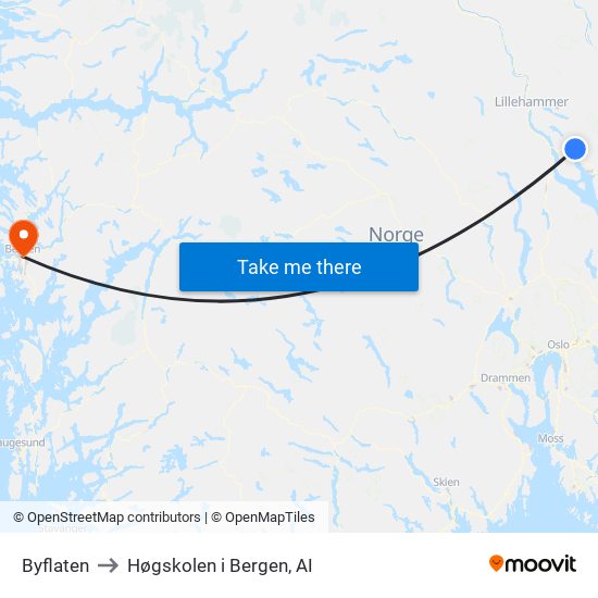 Byflaten to Høgskolen i Bergen, AI map