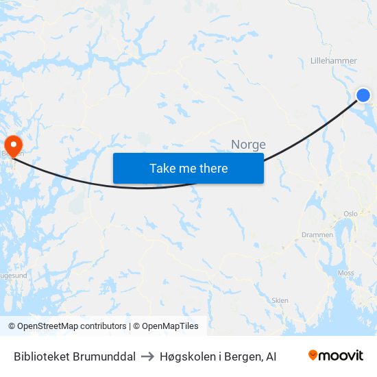 Biblioteket Brumunddal to Høgskolen i Bergen, AI map