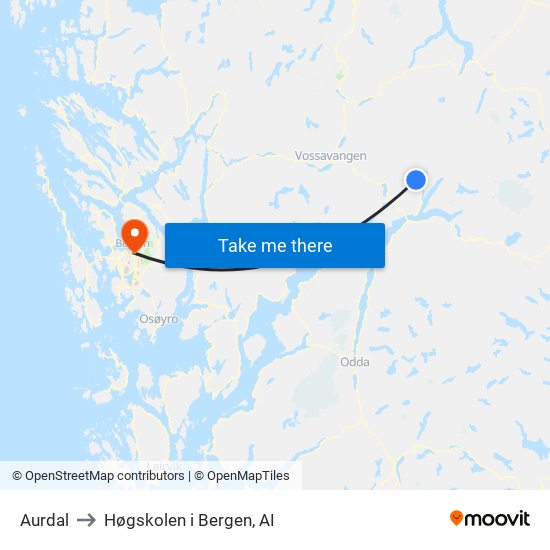 Aurdal to Høgskolen i Bergen, AI map