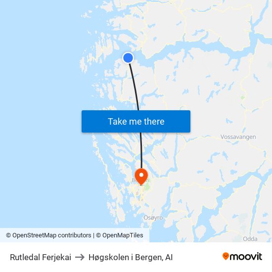 Rutledal Ferjekai to Høgskolen i Bergen, AI map