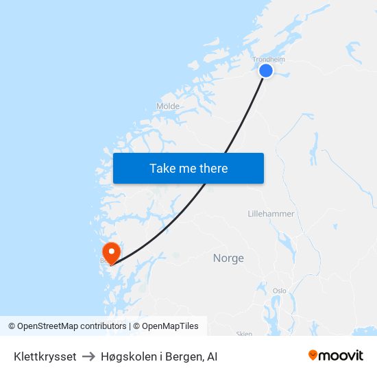 Klettkrysset to Høgskolen i Bergen, AI map