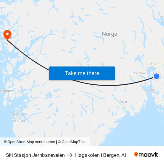 Ski Stasjon Jernbaneveien to Høgskolen i Bergen, AI map