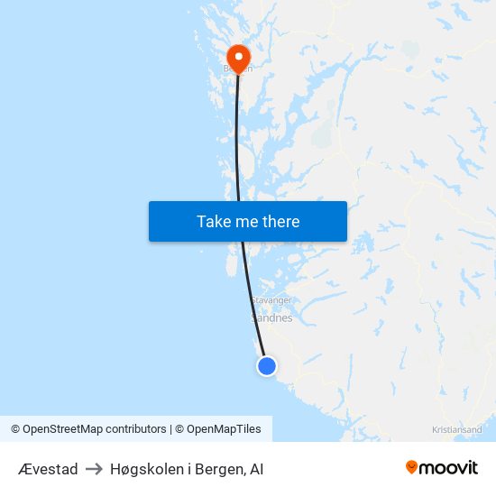 Ævestad to Høgskolen i Bergen, AI map