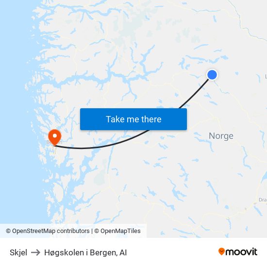 Skjel to Høgskolen i Bergen, AI map