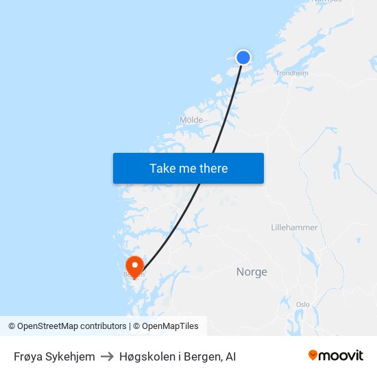 Frøya Sykehjem to Høgskolen i Bergen, AI map