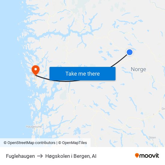 Fuglehaugen to Høgskolen i Bergen, AI map