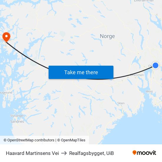 Haavard Martinsens Vei to Realfagsbygget, UiB map