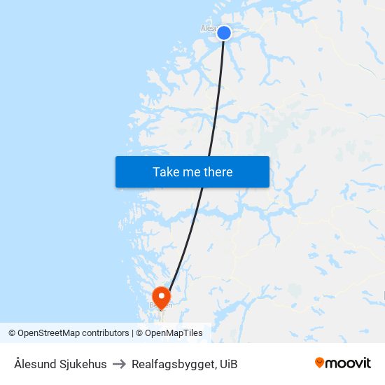 Ålesund Sjukehus to Realfagsbygget, UiB map