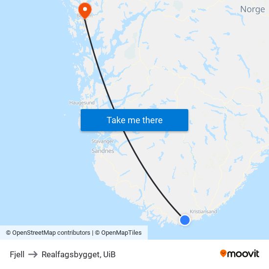 Fjell to Realfagsbygget, UiB map