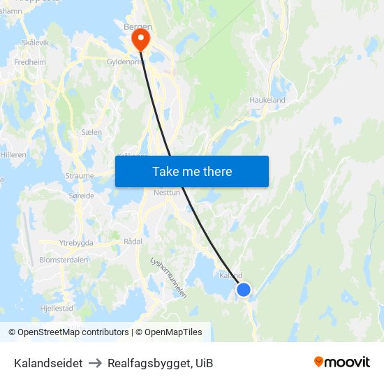 Kalandseidet to Realfagsbygget, UiB map