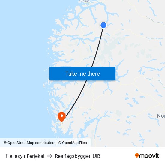 Hellesylt Ferjekai to Realfagsbygget, UiB map