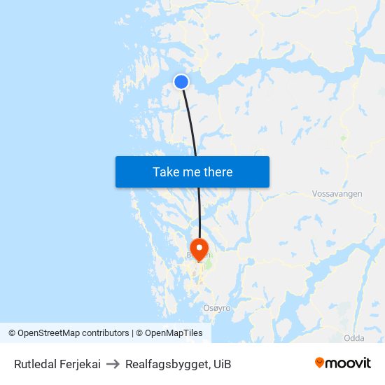 Rutledal Ferjekai to Realfagsbygget, UiB map