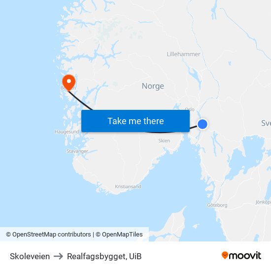 Skoleveien to Realfagsbygget, UiB map